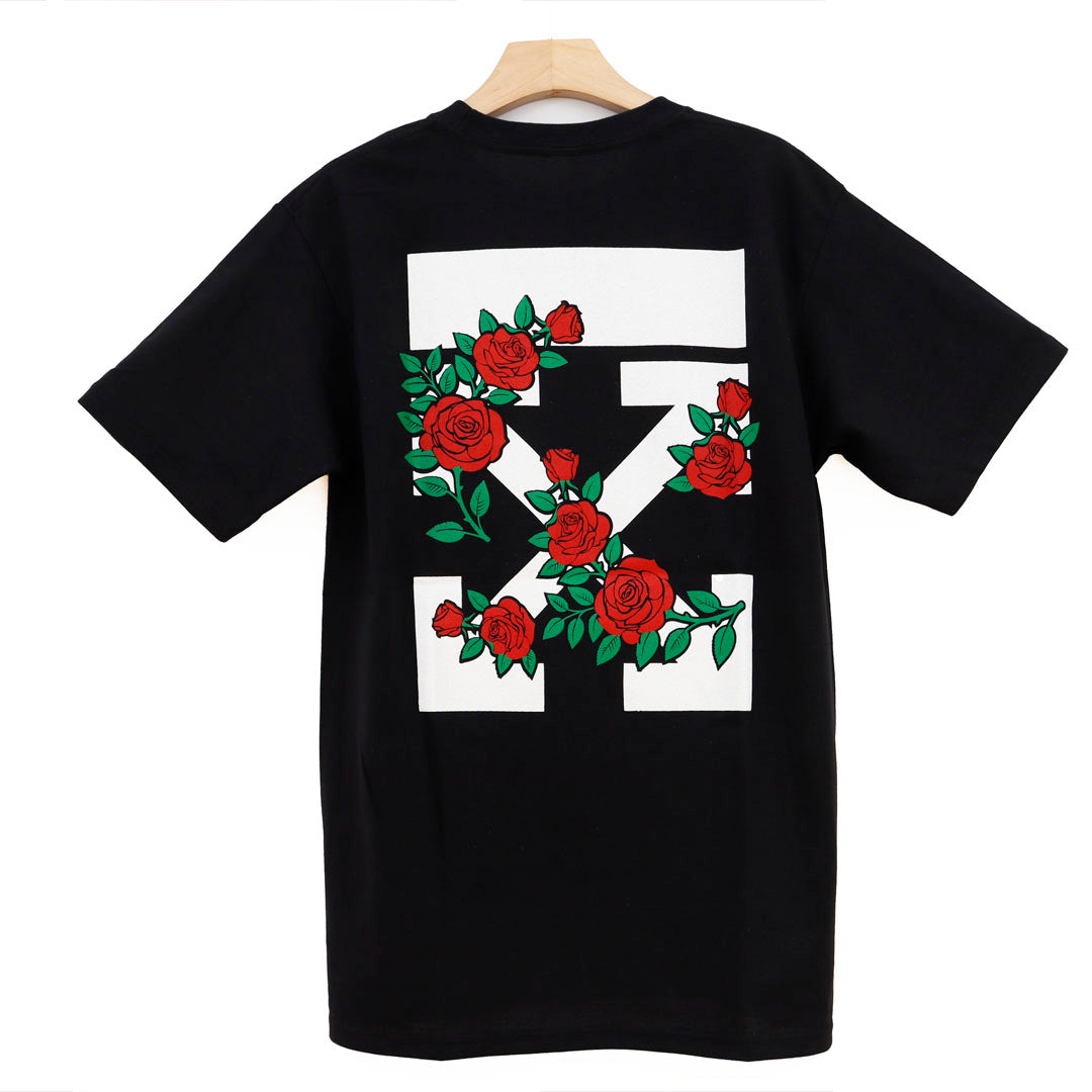 OFF WHITE ROSES IN LOGO BLACK T SHIRT