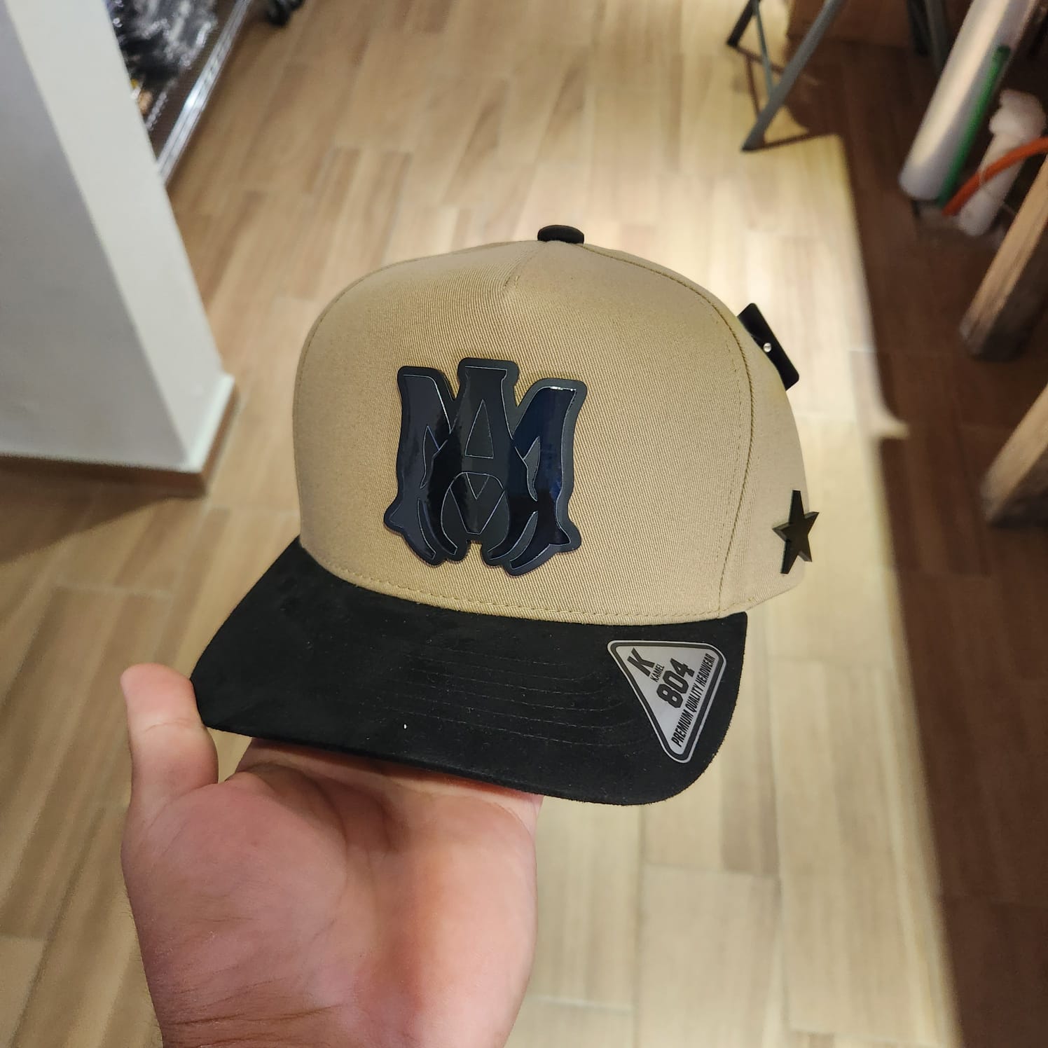 AMIRI BLACK MATE PLACA SADDY BROWN VICERA GAMUZA NEGRA KAMEL